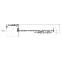 Line drawing of a gooseneck triple axel trailer