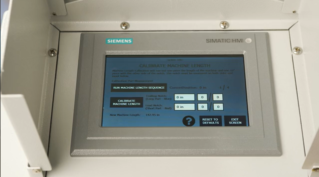 Calibration screen to run machine length sequence.