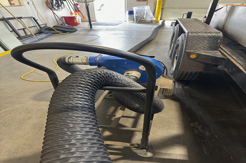 Tube and pump for indoor ventilation with gas engine.