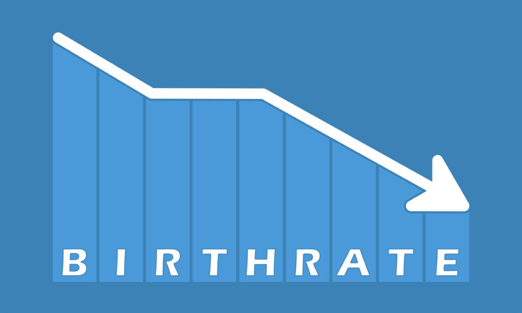 Graph showing the drop in birthrates.