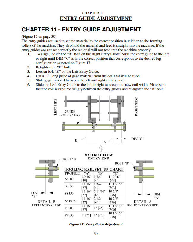 Entry guide adjustment instructions from the manual.