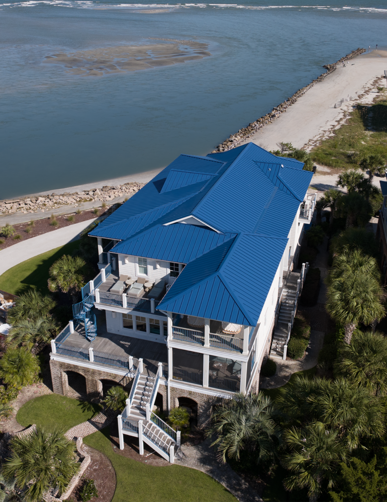 Condos with blue standing seam roof