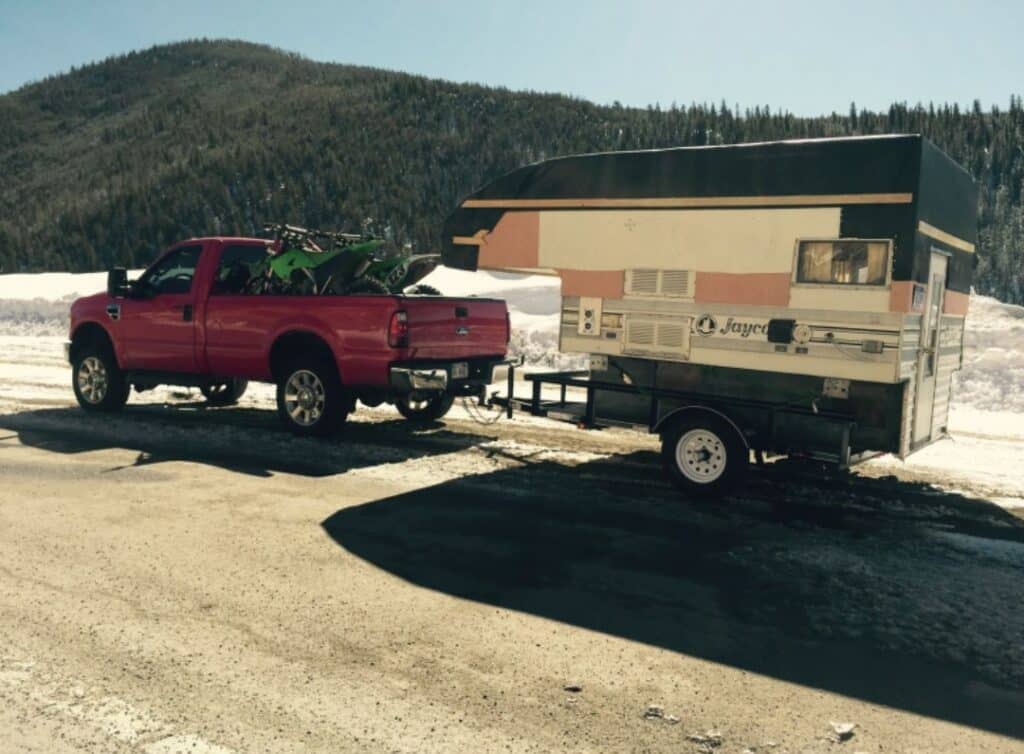 Jim's trailer hitched to a pickup.