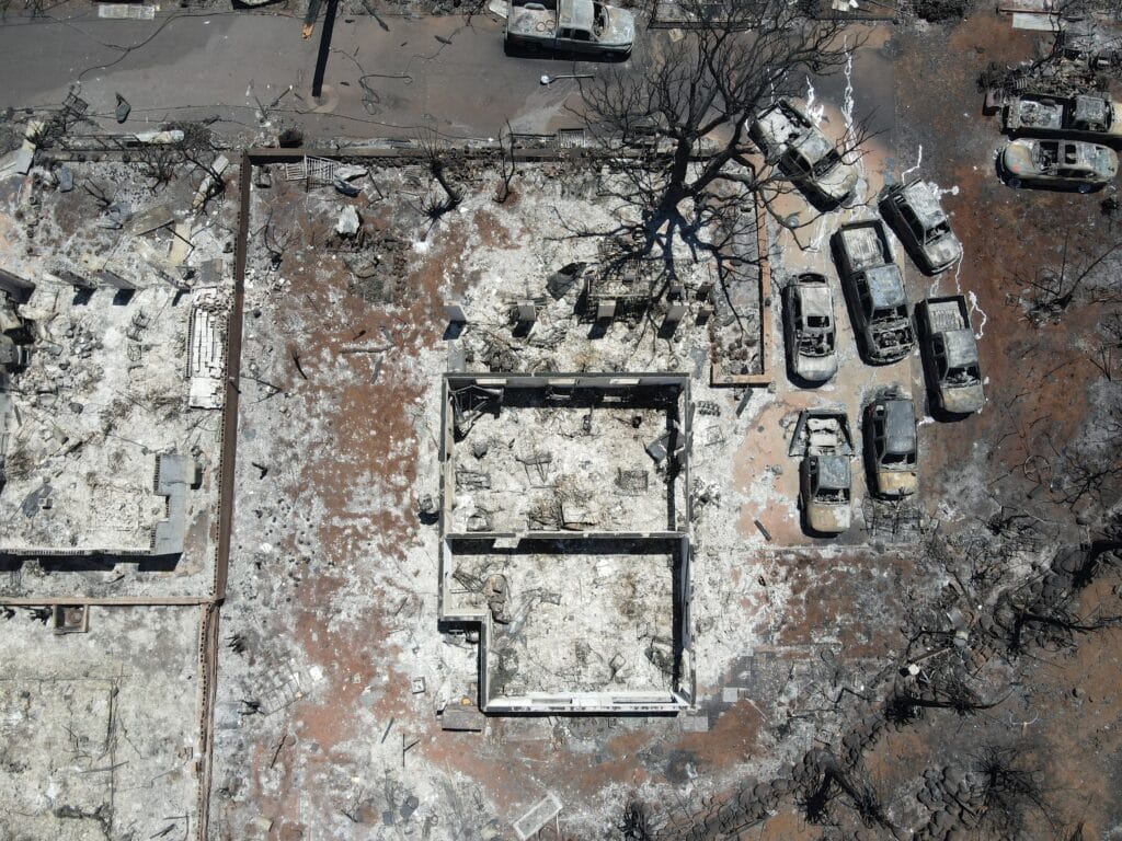 Burned down homes in Lahaina