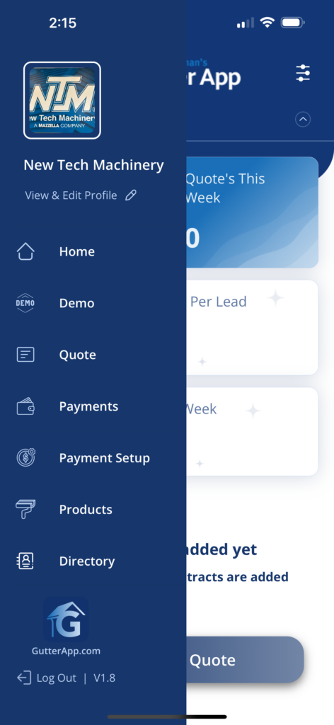 Gutter app menu
