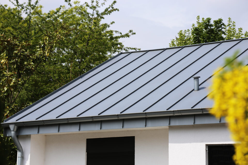Home with a standing seam metal roof.