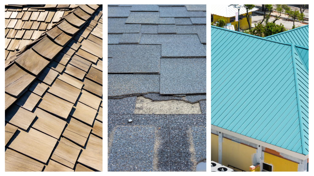 comparison between wood, asphalt, and metal roofs.
