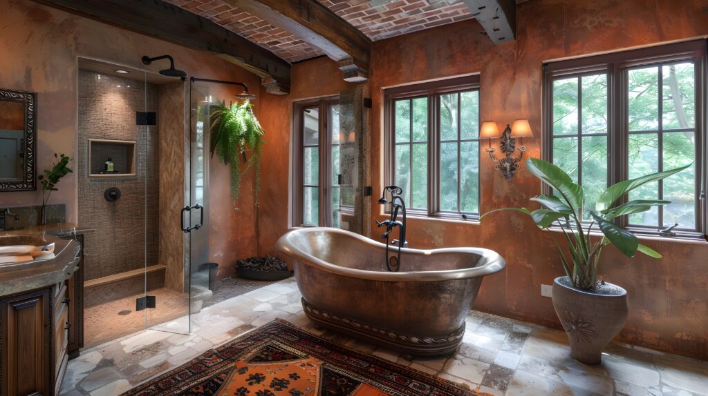 Bathroom with copper metal walls