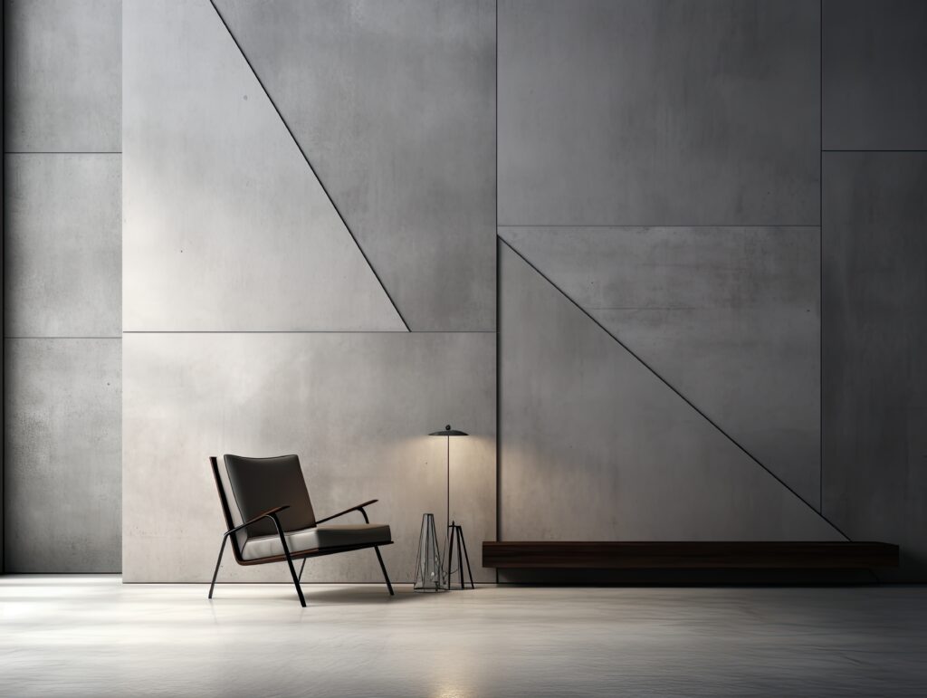 Metal wall tiles with a chair